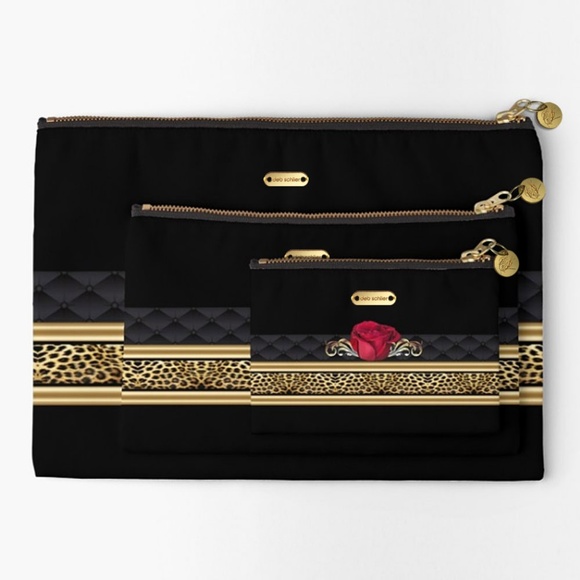 Red Rose & Leopard Print on Black 4x6 Coin Purse - Picture 2 of 4